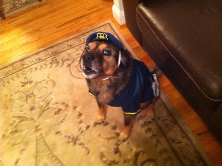 Toby dressed as a cop